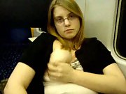 Masturbating with a vibrator on public train